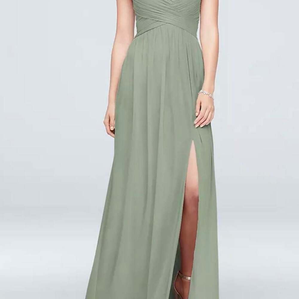Wedding guest Dusty Sage Green Off-The-Shoulder Chiffon Dress